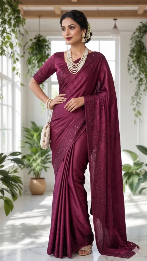 maroon saree